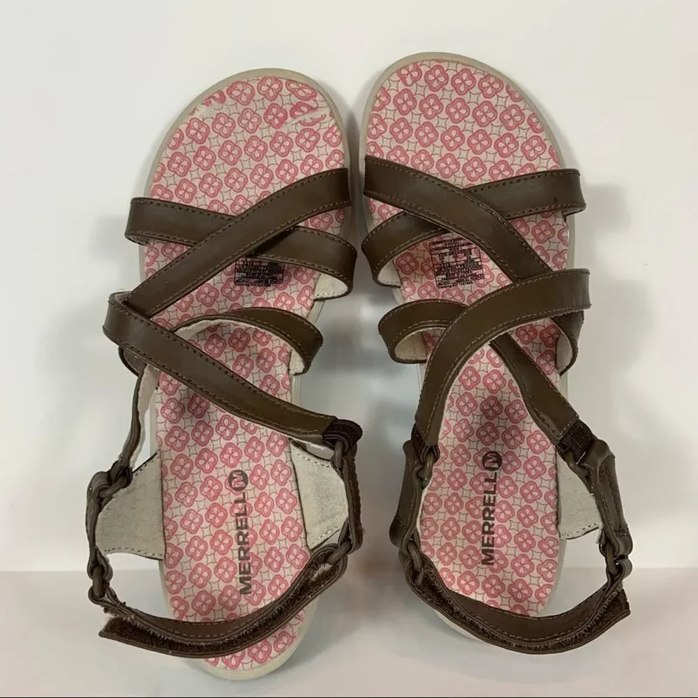 Merrell Dark Earth Performance Sandals Brown Pink Kid's Size Youth 4